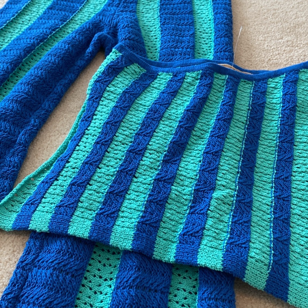 Free-est Free People blue teal striped Joan faux Chet pants tank set New - Picture 5 of 5